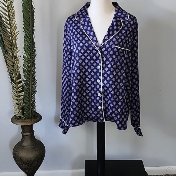 J. Crew Factory Navy Blue Print Pajama Top NWT - Picture 1 of 12